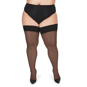 Me Moi Women's Silky Sheer Lace Top Thigh Highs Plus Size Stockings in Black NWT